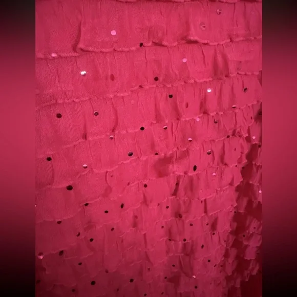 CATO Women’s Short Sleeve Pink Sparkle Ruffle Blouse XL - Picture 2 of 5